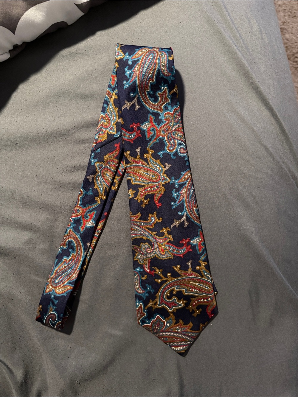 Navy Paisley Silk Tie with Multicolor Accents